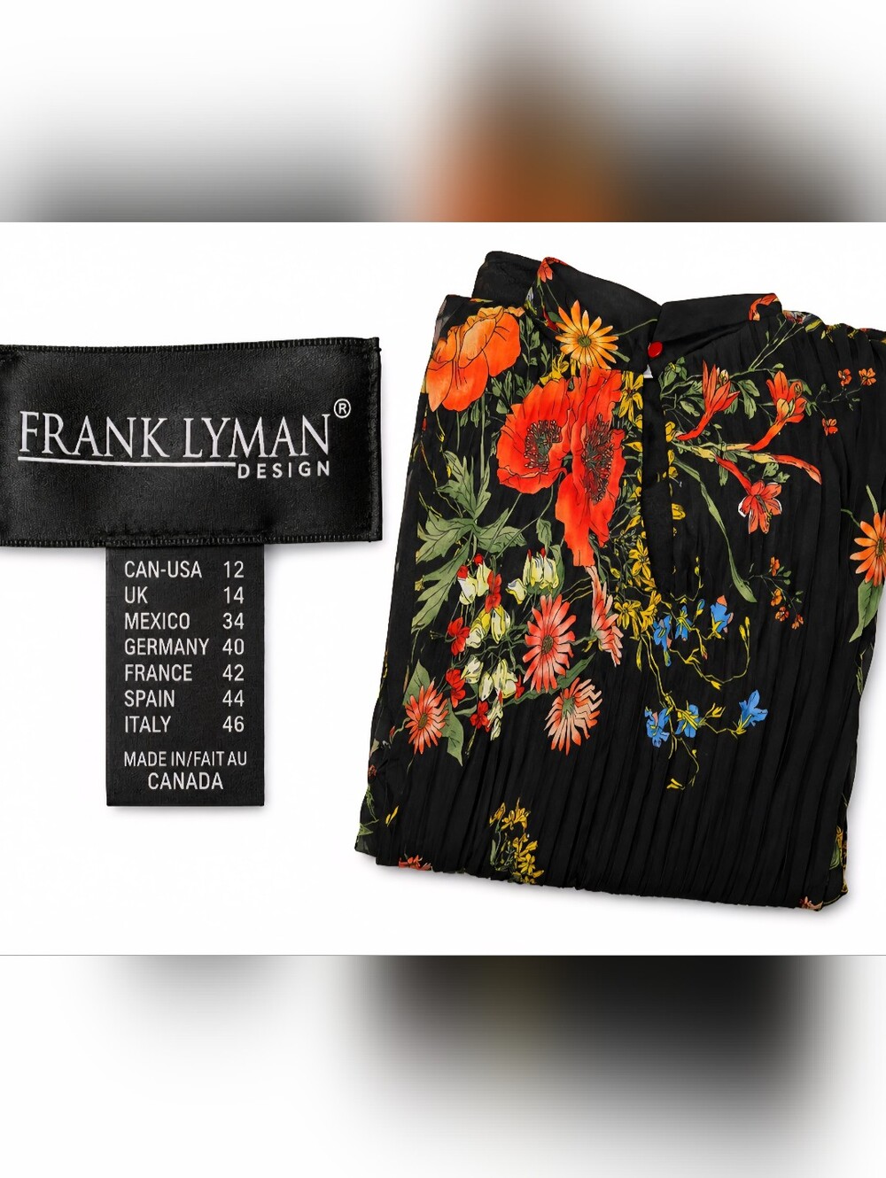 Frank Lyman Design Black Midi Dress with Orange Floral Print - Picture 2 of 3